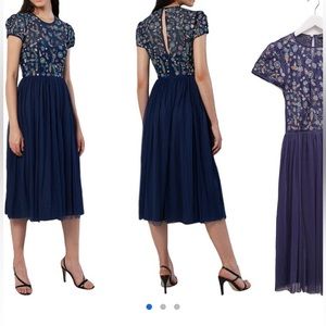 French Connection Diya Fit & Flare Midi Dress Size 12 Navy
